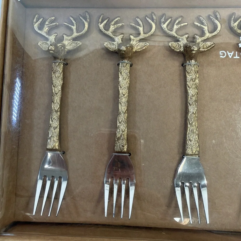 POTTERY BARN‎ WOODLAND STAG APPETIZER FORKS SET OF 4 NEW
